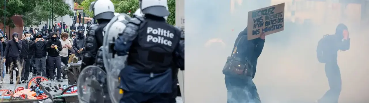 Tugþúsundir mótmæla niðurskurði og dýrtíð í Brussel